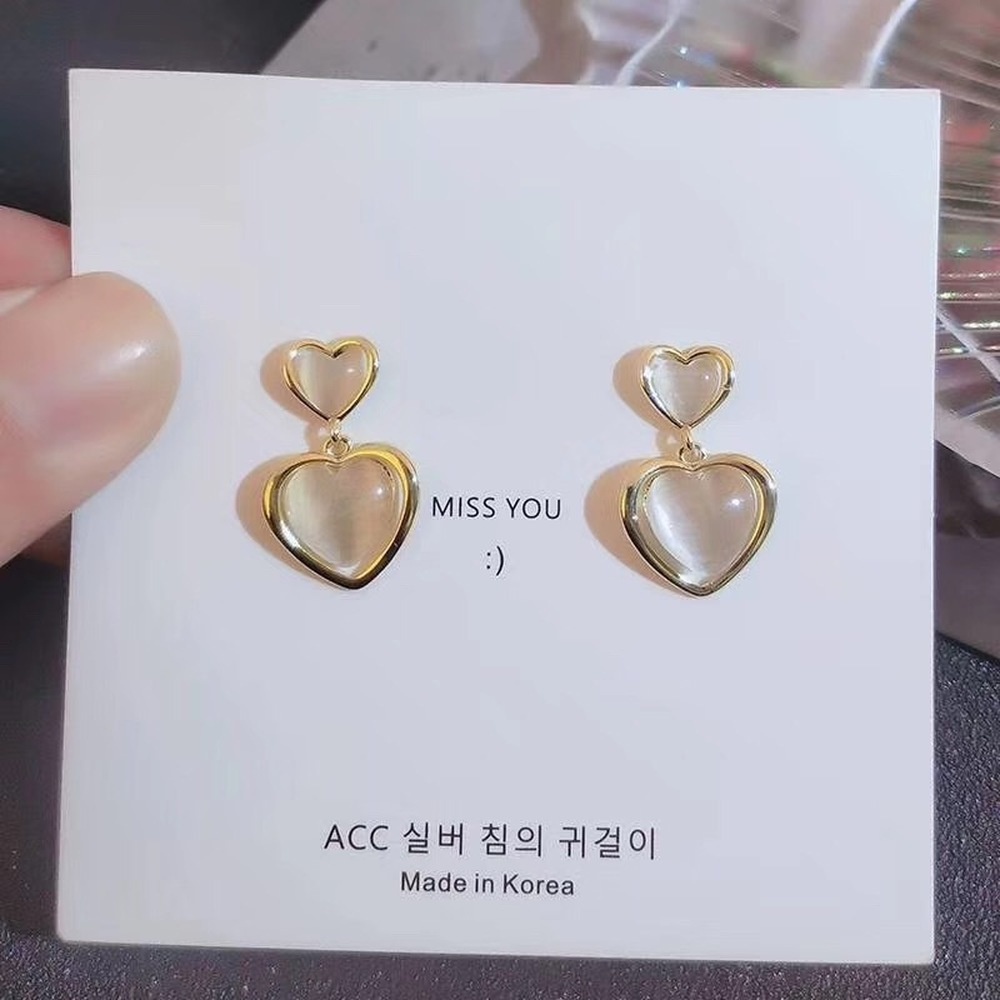 Khuyên Tai Trái Tim Mạ Bạc 925 Phong Cách Hàn Quốc