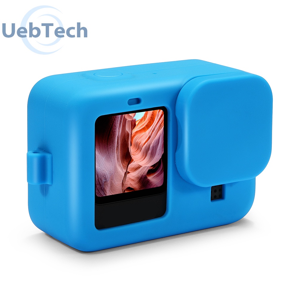 Khung vỏ bảo vệ máy ảnh bằng silicon với nắp ống kính và dây đeo cho GoPro Hero 9