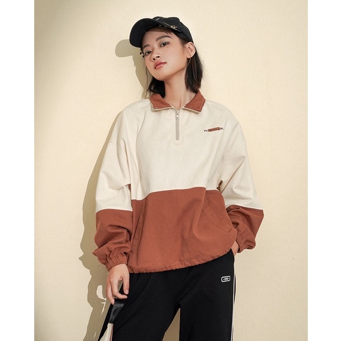 【ZHELIHANGFEI】Áo Sweater Cổ Lọ Dáng Rộng Phối Khóa Kéo Cá Tính Theo Phong Cách Mỹ