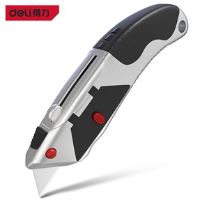 Dao Rọc Giấy Cao Cấp Deli - Vỏ Nhôm Bọc Cao Su, Khóa Tự Động An Toàn, Tiện Lợi - DL4262