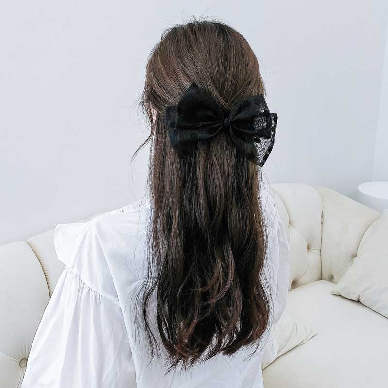 Kẹp Tóc Nơ Lớn Họa Tiết Chấm Bi Phong Cách Hàn Quốc