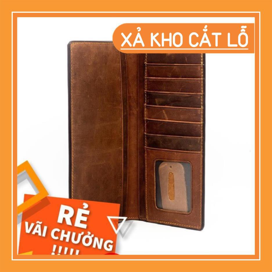 ví da sáp s1, mẫu dài da thật 100%, nâu thẫm