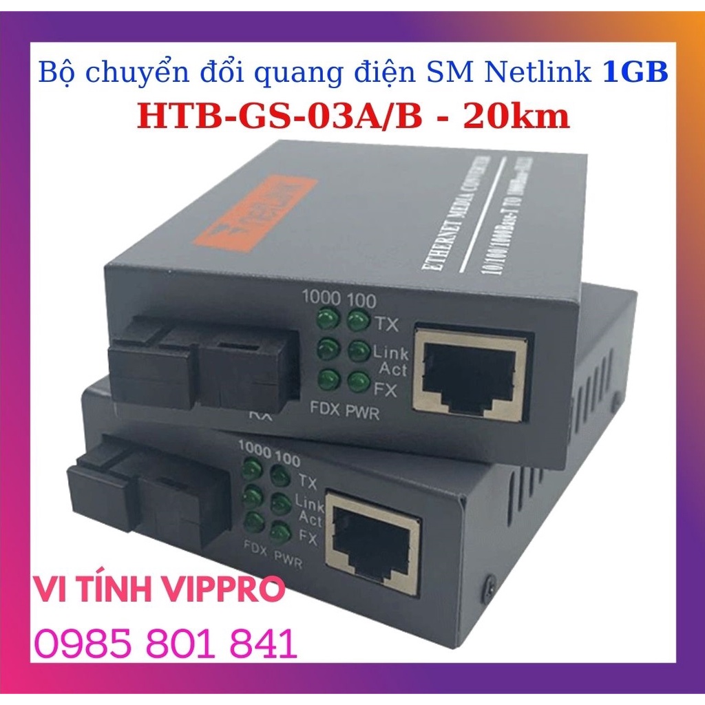 Cặp Converter Quang 1000MB  Netlink, Single Mode 20km HTB-GS-03 A/B. BH 12 tháng