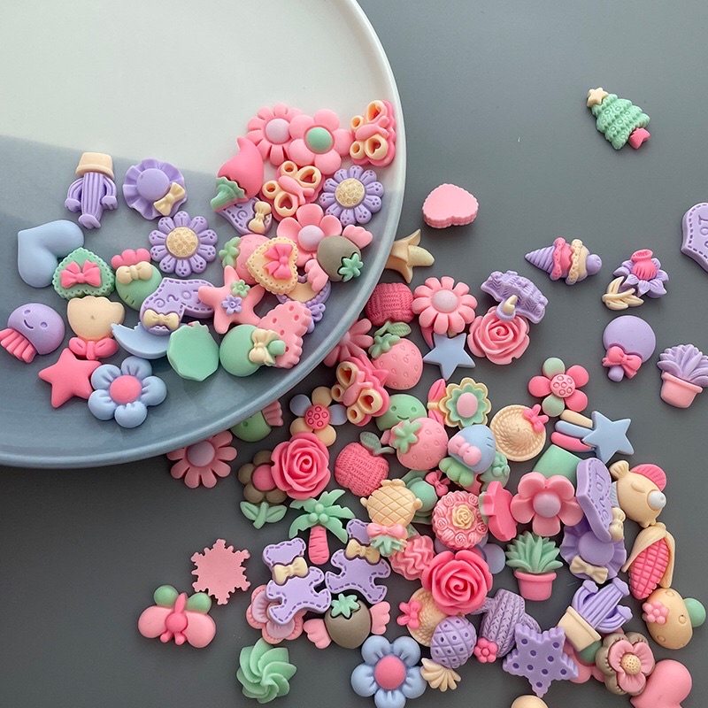Set 10 charm màu pastel làm phụ kiện tóc, trang trí điện thoại, dép cross…