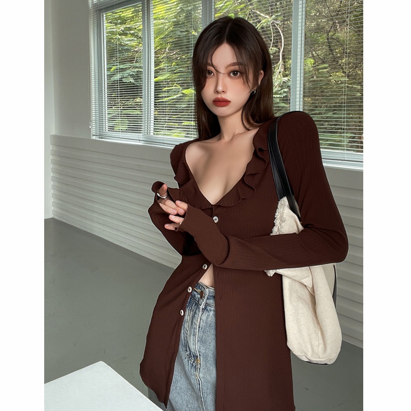 Áo cardigan Dệt Kim Tay Dài Dáng Ôm Phong Cách retro Thời Trang Dành Cho Nữ