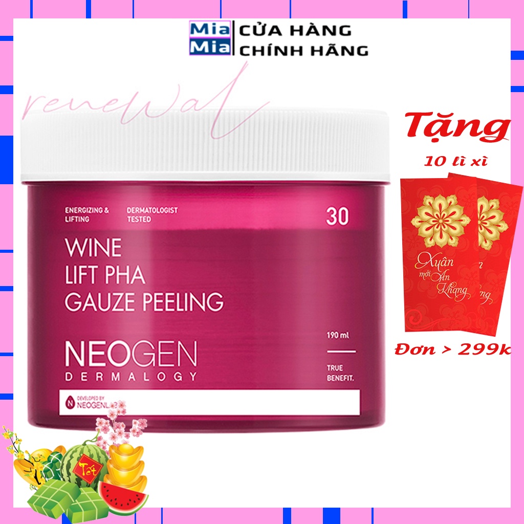 Tẩy Da Chết Dạng Miếng Vang Đỏ Neogen Dermalogy Wine Lift PHA Guaze Peeling Pad 30 Miếng [NHẬP KHẨU CHÍNH HÃNG]