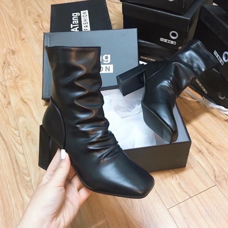 Bốt nhăn da lì gót 7p hàng xịn | BigBuy360 - bigbuy360.vn