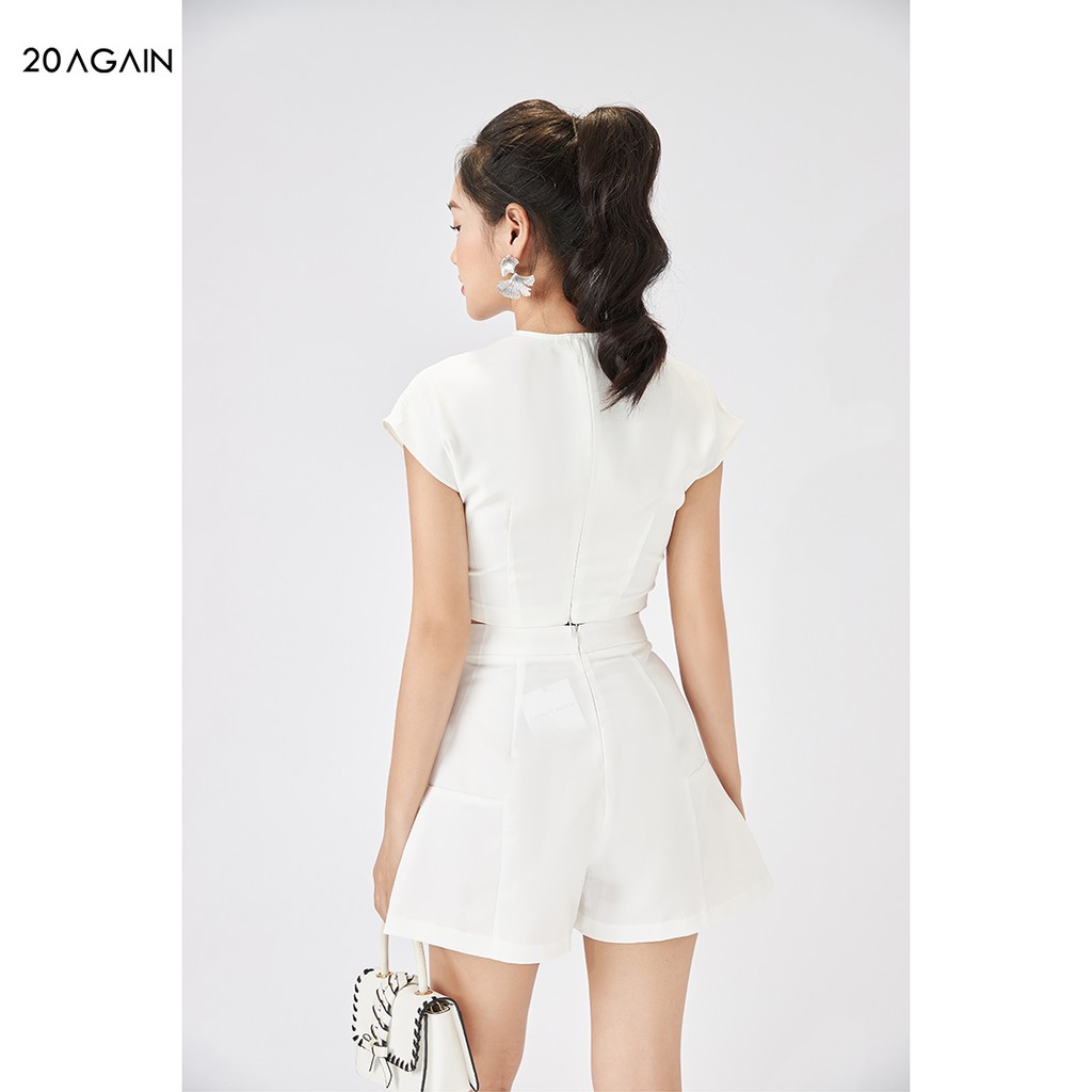 Áo sơ mi nữ vạt lệch 20AGAIN, sơ mi dáng ngắn đính khuy cá tính ASA1618