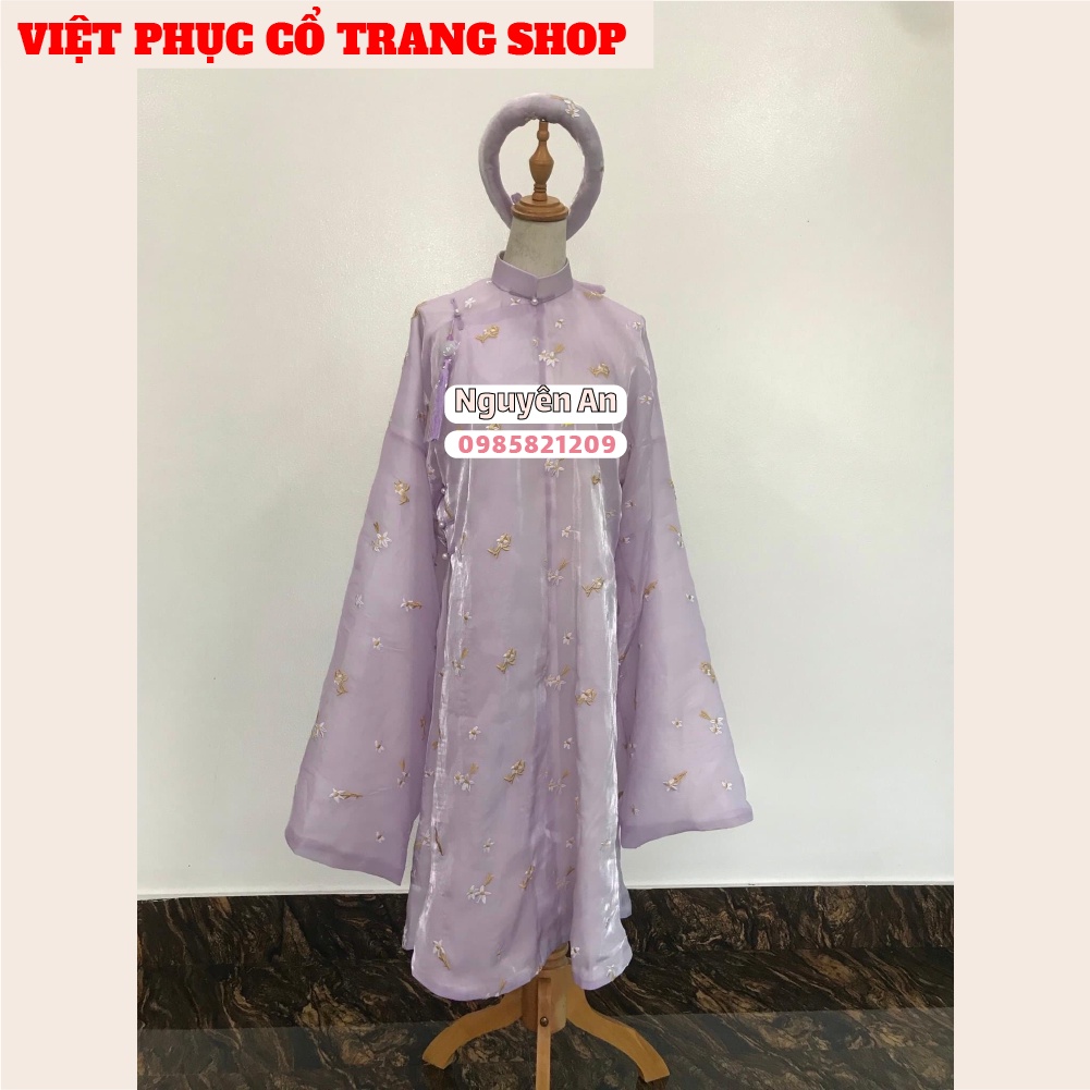 Áo tấc vải tơ sống organza thêu hoa nhí, áo ngũ thân tay thụng cổ phục việt nam | Việt Phục Nguyên An