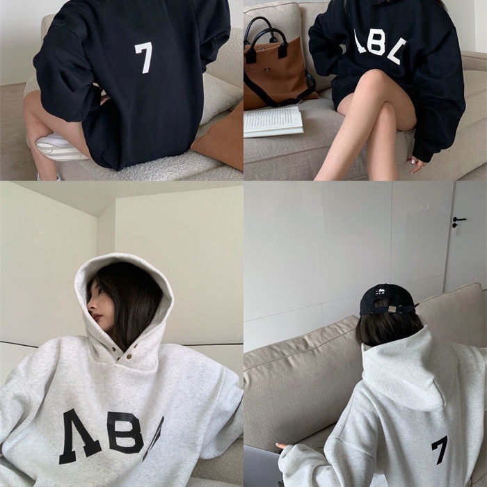 COZOK Áo Hoodie tay dài form rộng theo phong cách retro Hàn Quốc