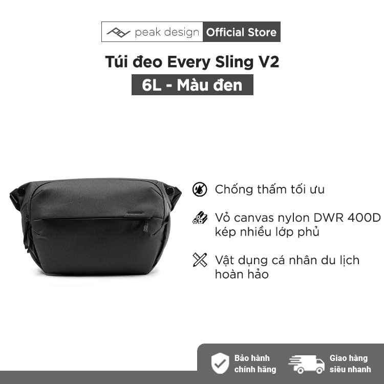 Túi Đeo Máy Ảnh Peak Design Everyday Sling v2 - 6L/ 3L/ 10L - Màu Đen - Hàng chính hãng