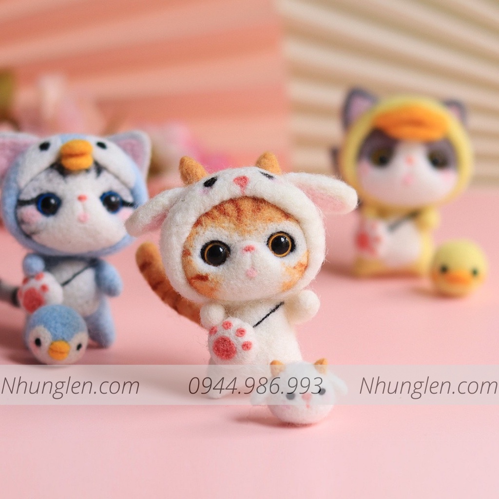 Bộ len chọc Mèo Mũm Mĩm có hướng dẫn làm quà tặng ý nghĩa. Needle felting cat