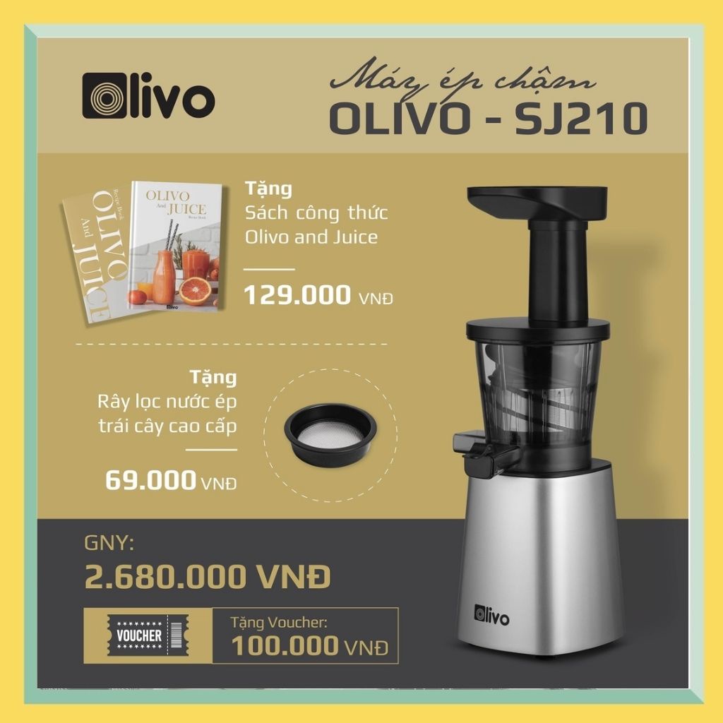 Máy Ép Chậm Olivo SJ210 - Thương hiệu Mỹ - Ép Trái Cây, Rau Cải không lo kẹt Bã, Dễ Vệ Sinh