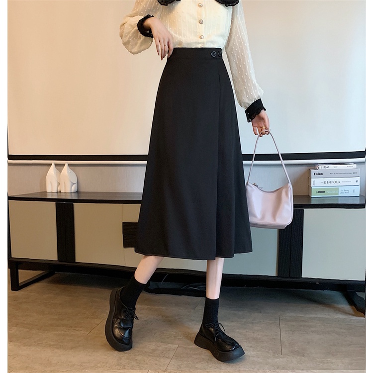 LEEVA - Chân váy kaki dáng dài phối nút đơn giản thanh lịch CV027