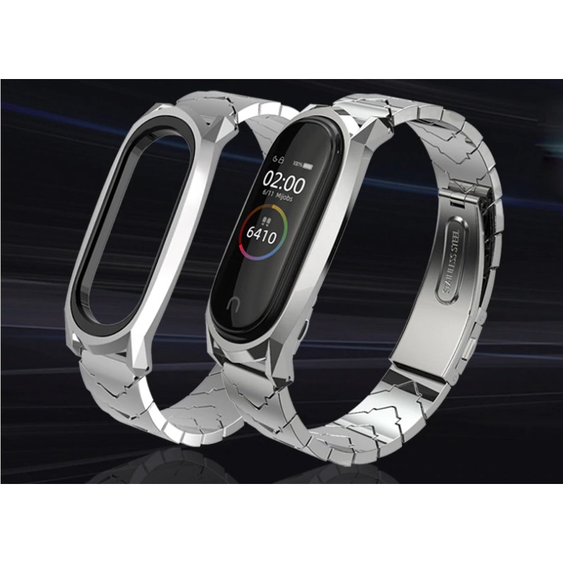 (Sẵn hàng VN) (Mijobs) Dây đeo kim loại mắt V-Type mới nhất cho Mi band 5/ Dây đeo cá tính cho Miband 5/4/ 3