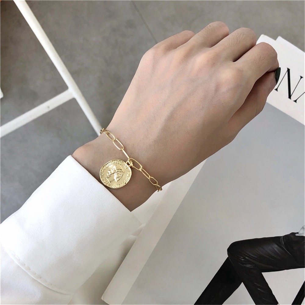 Vòng Tay Hợp Kim Mặt Hình Đồng Xu Phong Cách Retro Cổ Điển