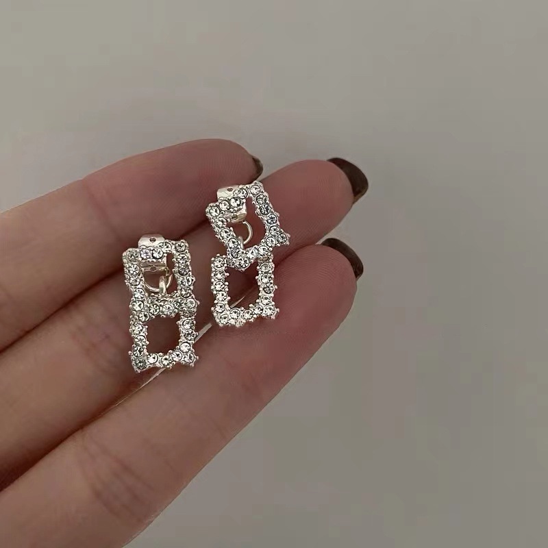 Bông Tai Thiết Kế Hình Vuông Đính Đá Zircon Sang Trọng Cho Nữ