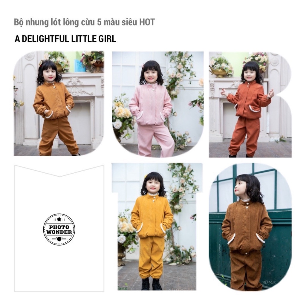 Bộ nhung June with love lót lông cừu, lông thỏ 5 màu bé gái