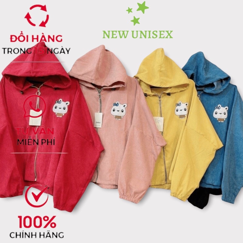 Áo Khoác Nữ Form Rộng Thêu Logo Thỏ Trắng Vải Nhung Gân Phong Cách Ulzzang  TP[NewUnisex]