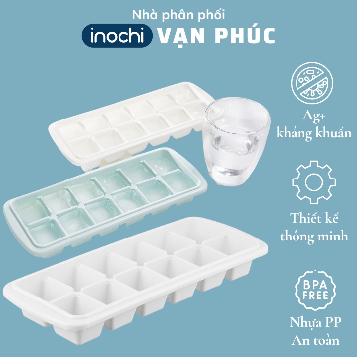 Khay đá 12 viên có nắp đậy kèm hộp đựng thông minh Inochi Kari Nhật Bản, dùng làm khuôn thạch rau câu, Inochi Vạn Phúc