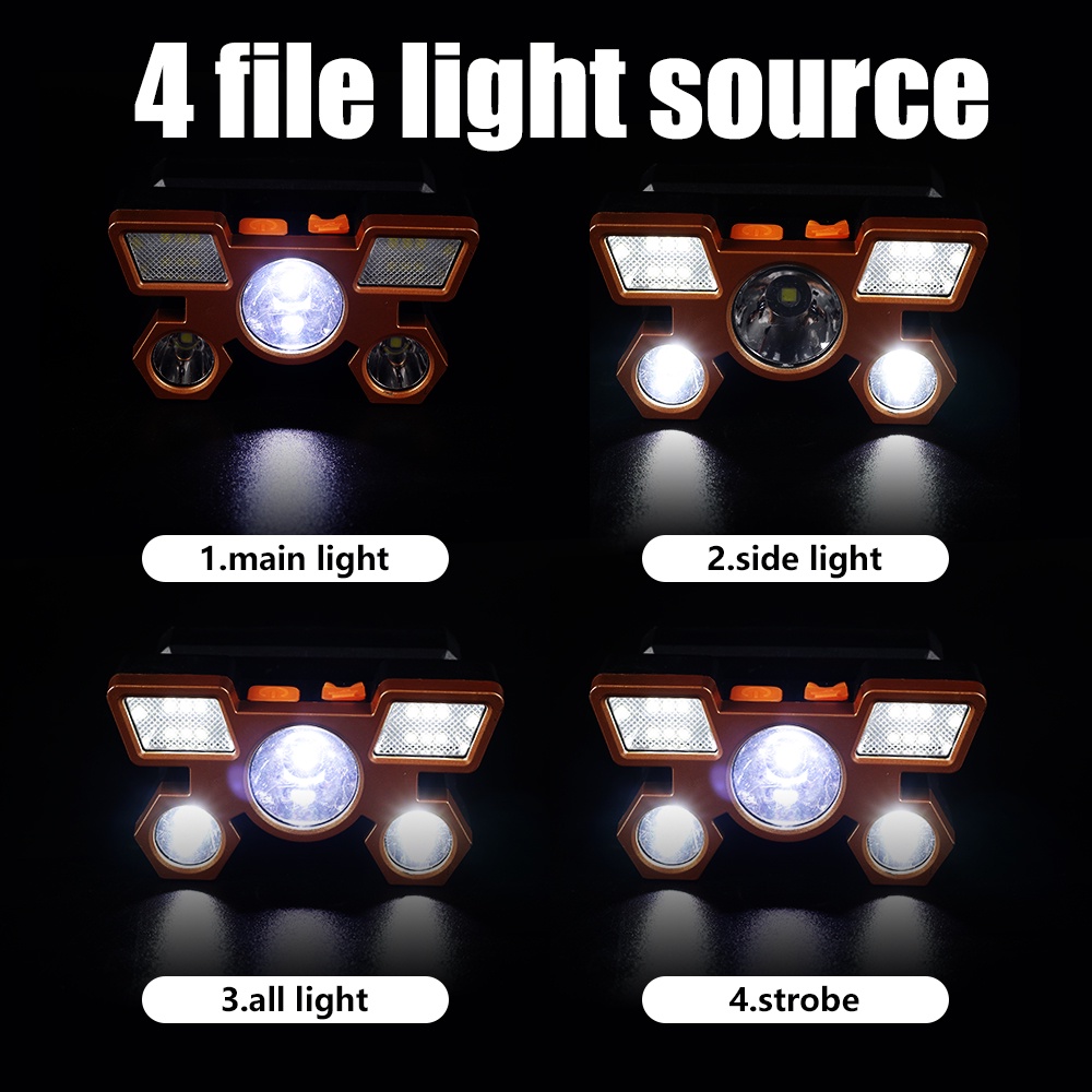 Đèn LED Đeo Đầu 5 Bóng Siêu Sáng Chống Thấm Nước Có Thể Sạc Lại Bằng Cổng USB 4 Chế Độ