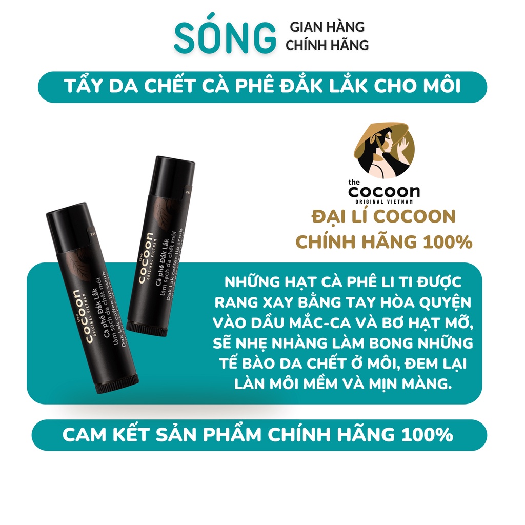 [CHÍNH HÃNG] Tẩy Da Chết Dành Cho Môi Cà Phê Đák Lắk Cocoon 5g