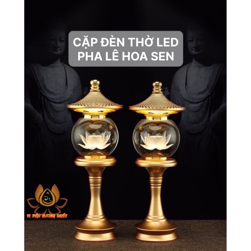CẶP 2 CÂY ĐÈN LED HOA SEN PHA LÊ THỜ CÚNG TRANG TRÍ
