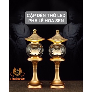 CẶP 2 CÂY ĐÈN LED HOA SEN PHA LÊ THỜ CÚNG TRANG TRÍ