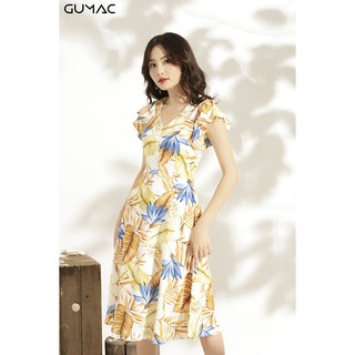 Đầm họa tiết chiếc lá GUMAC MS10966_VANG