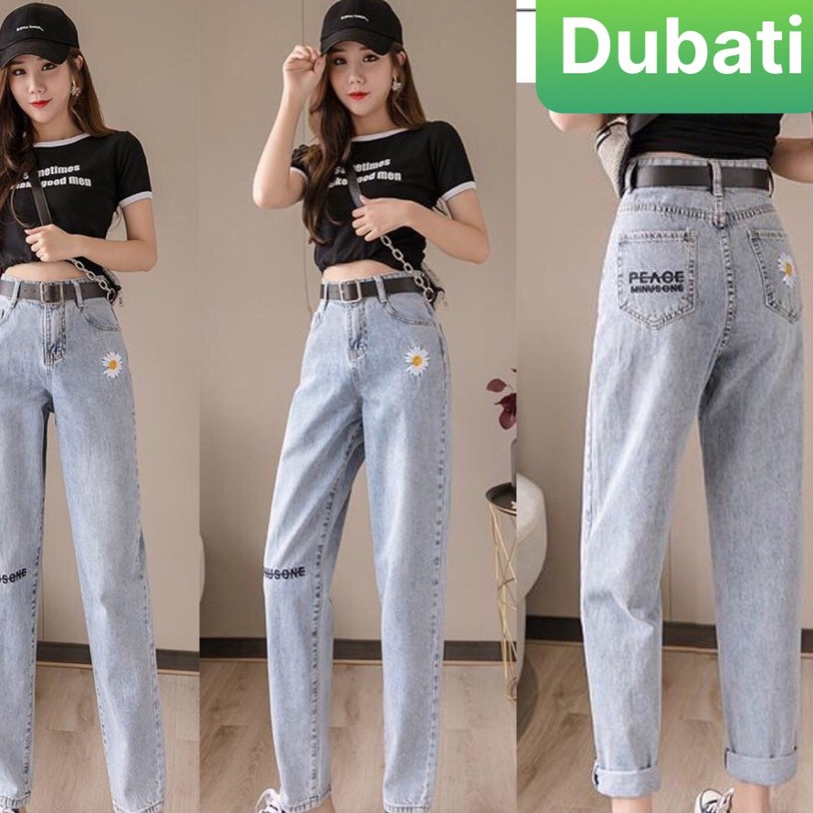 QUẦN BAGGY JEAN NỮ CHẤT BÒ XANH THÊU HOA CÚC LƯNG CAO NÂNG MÔNG HÀN QUỐC - DB 97- DUBATI FASHION