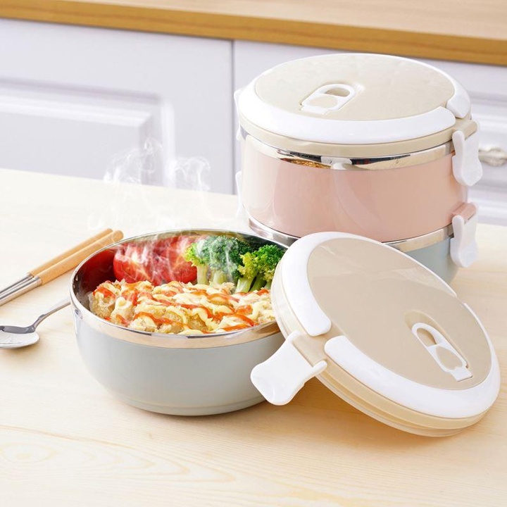CÀ MEN ĐỰNG CƠM 2 TẦNG LÚA MẠCH LÕI INOX 304 CÓ KHÓA CHỐNG TRÀN 1.5L CỰC XỊN