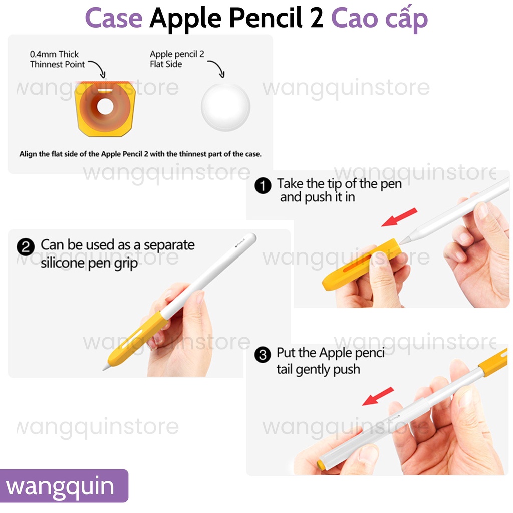 Vỏ bao ốp silicon case bút cảm ứng Kiểu bút chì pencil Gen 2 - Vỏ bọc bảo vệ bút cảm ứng cao cấp Sạc không cần tháo