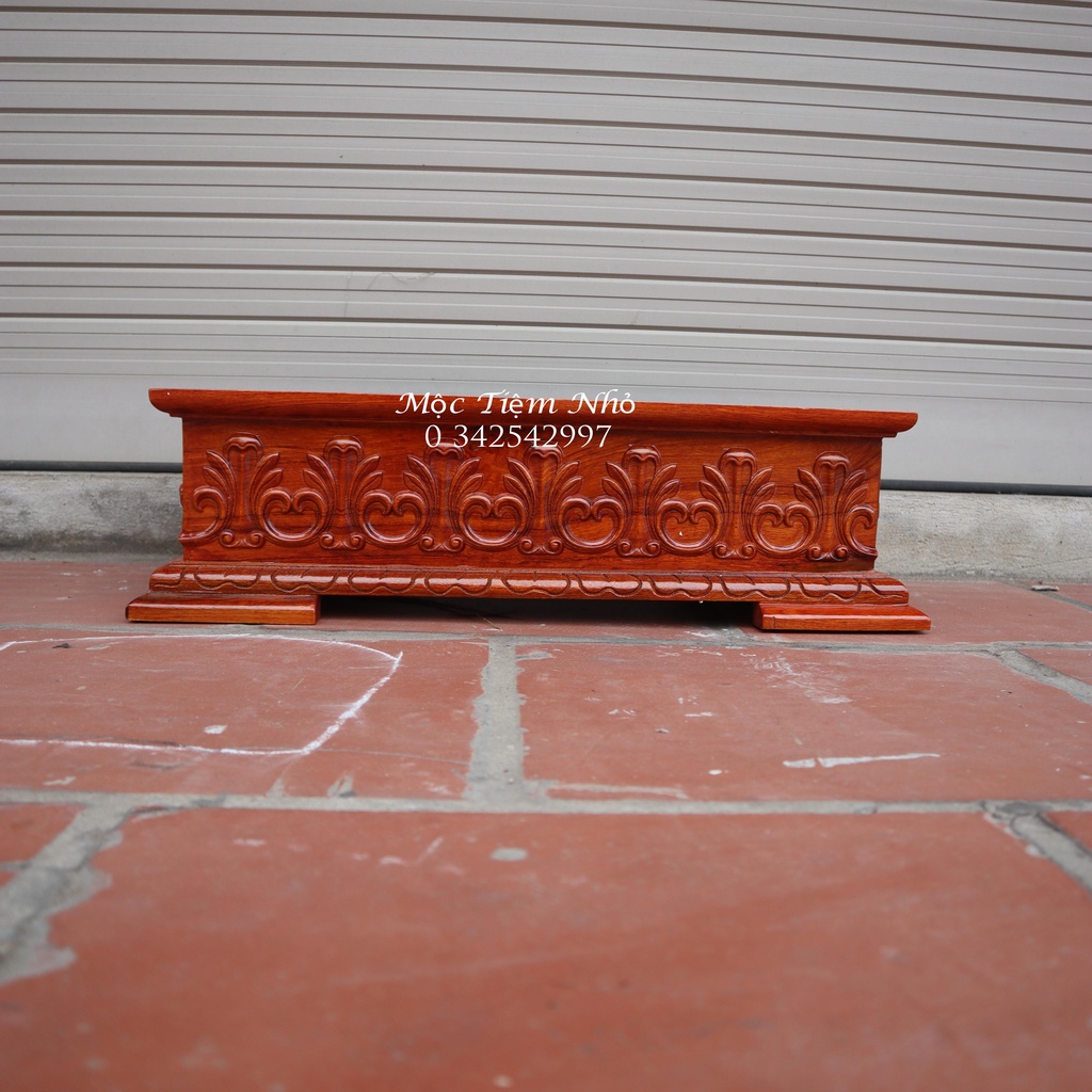 Đế Hoa Lá Tây Chữ Nhật Gỗ Hương Kê Phong Thủy Cỡ 50x23 Cao 14cm
