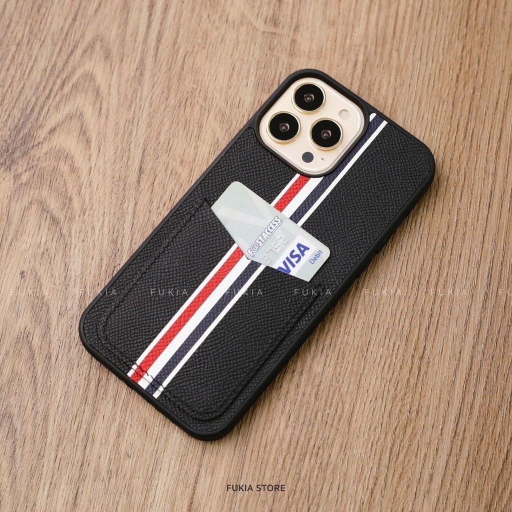 Ốp da thủ công viền đen Epsom khe thẻ TB cho IPhone 14/14Plus/14Pro/14Promax/13/13Pro/13Promax/12/12Pro/12Promax ODTC113