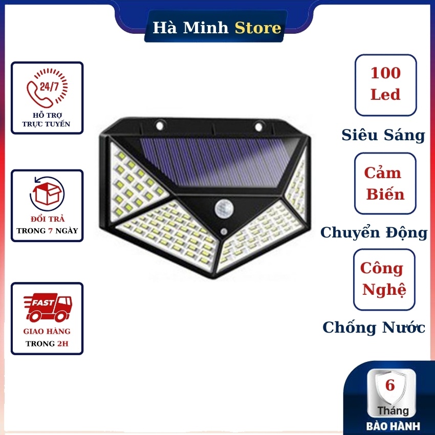 Đèn Năng Lượng Mặt Trời 100 Led Chống Nước, 3 Chế Độ, Cảm Biến Chuyển Động - Đèn Cảm Ứng Năng Lượng Gia Dụng Hà Minh