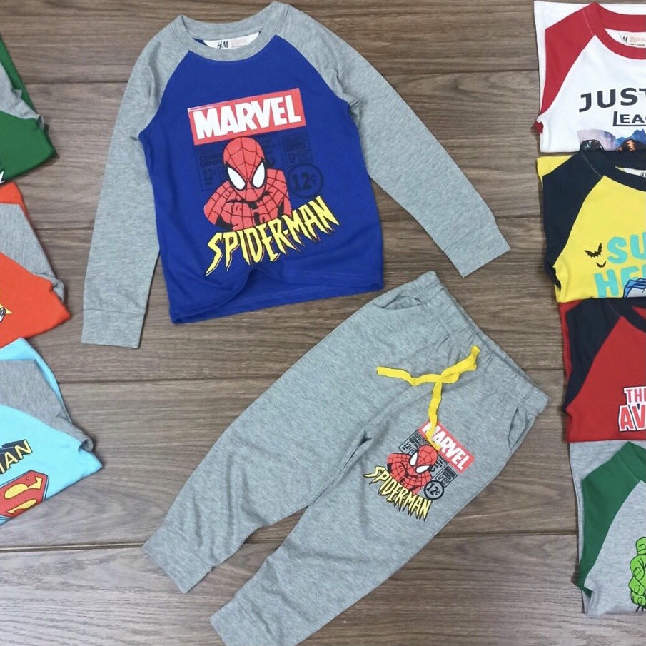 Bộ quần áo cotton dài tay xuất dư cỡ lớn hàng vnxk cho bé trai