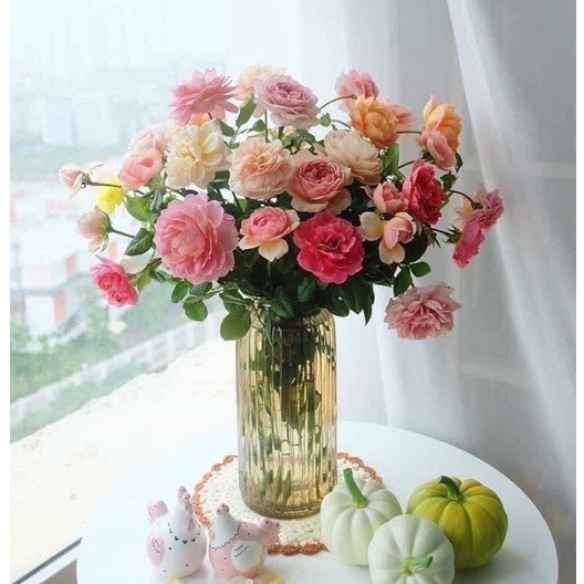 Bình hoa pha lê sọc màu hổ phách cổ điển sang trọng size 18cm và 25cm