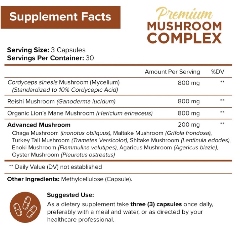 Viên uống thuần chay chiết xuất 10 loại nấm NutriFlair Mushroom Supplement 2600mg 90v USA