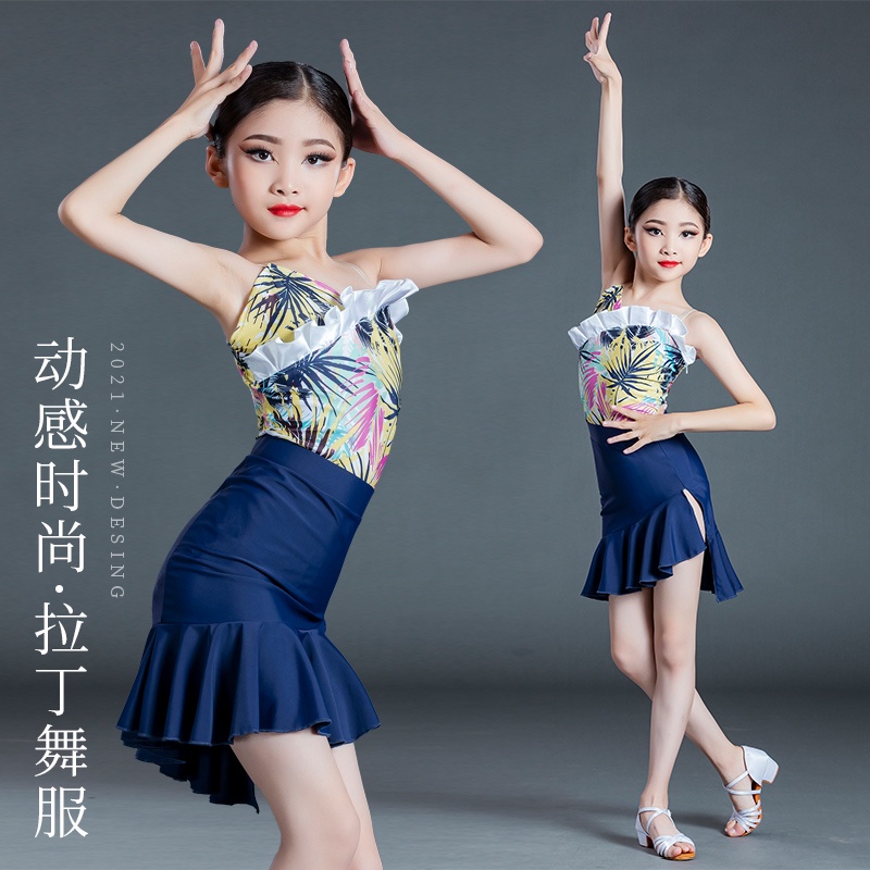 Đầm Khiêu Vũ Latin Hai Dây Xẻ Tà Thời Trang Mùa Hè Cho Bé Gái Tập Luyện Thi Đ