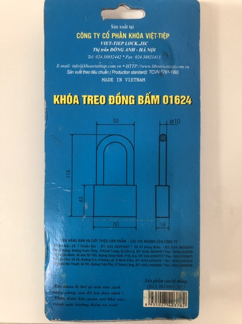 Chính Hãng Khoá Việt Tiệp Càng Dài 01624