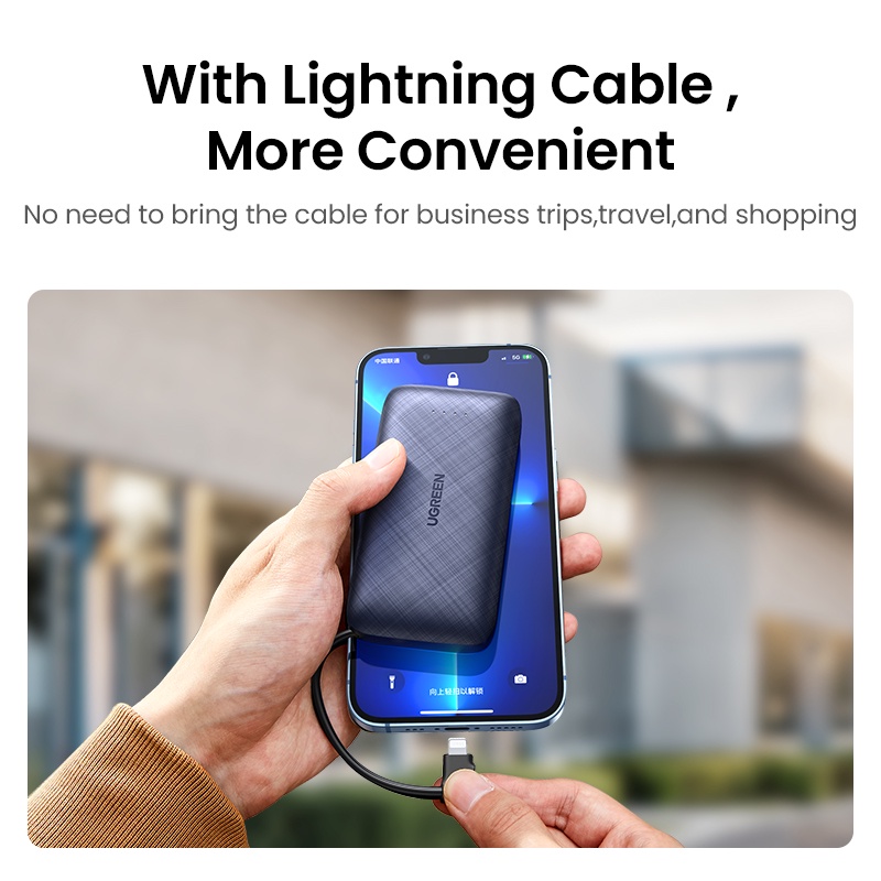 Sạc dự phòng  UGREEN 18W 10000mAh kèm cáp MFI Lightning -  Dung lượng 10000mAh MFI 18W PD Sạc nhanh cho iPhone