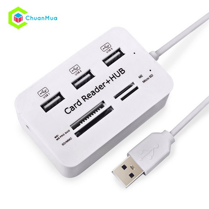 Bộ chia 3 cổng USB 2.0 có cổng đọc thẻ nhớ cho máy tính/PC