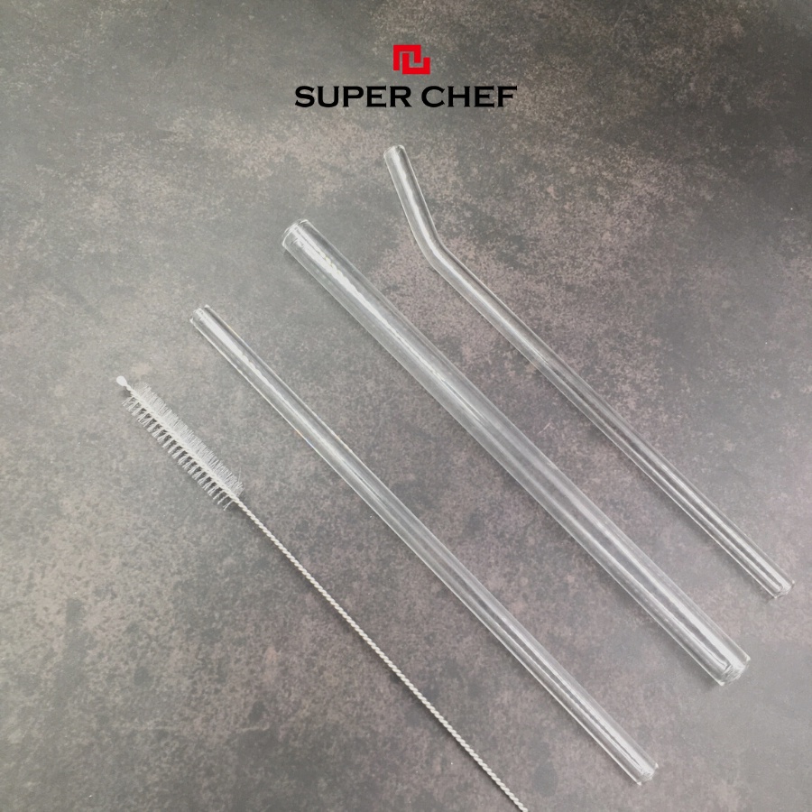 Bộ 3 ống hút thủy tinh và que rửa ống Super Chef có thể tái sử dụng nhiều lần, tiện dụng SC_TB0812