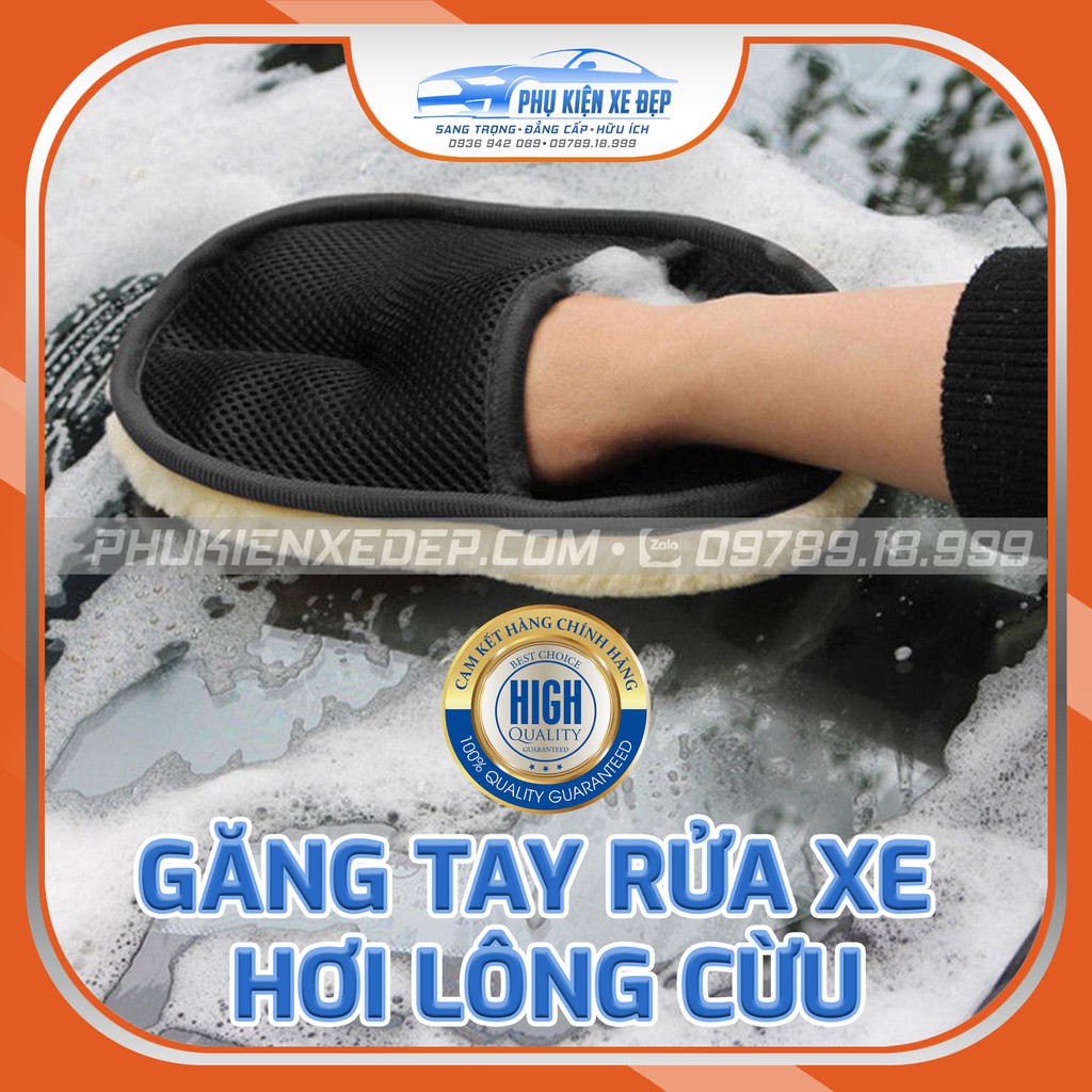 Găng tay rửa xe ô tô lông cừu chuyên dụng, chất liệu lông siêu mịn giữ bọt tốt