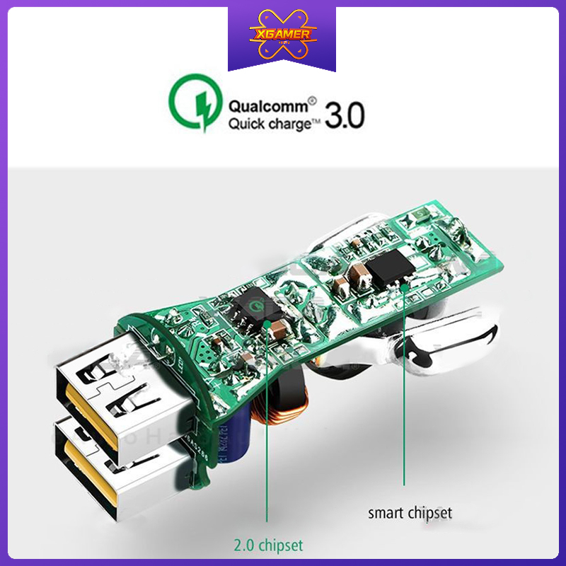 [Ready Stock] XGamer Qualcomm Car USB Charger Quick Charge 3.0 Mobile Phone Charger 2 Port USB Super Fast Car Charger