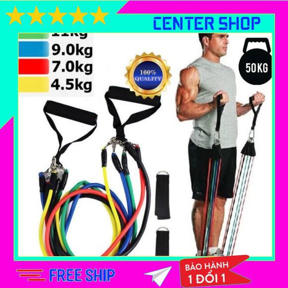 Dây tập gym đa năng, bộ 5 dây tập gym đàn hồi tập thể lực ngũ sắc chính hãng - center shop