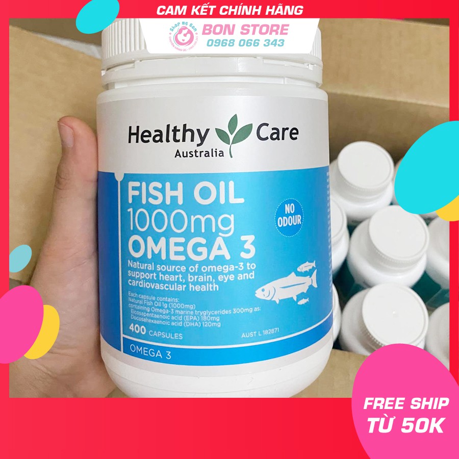 Viên uống Dầu cá tự nhiên Fish Oil Healthy Care Omega-3 1000mg 400 viên của Úc