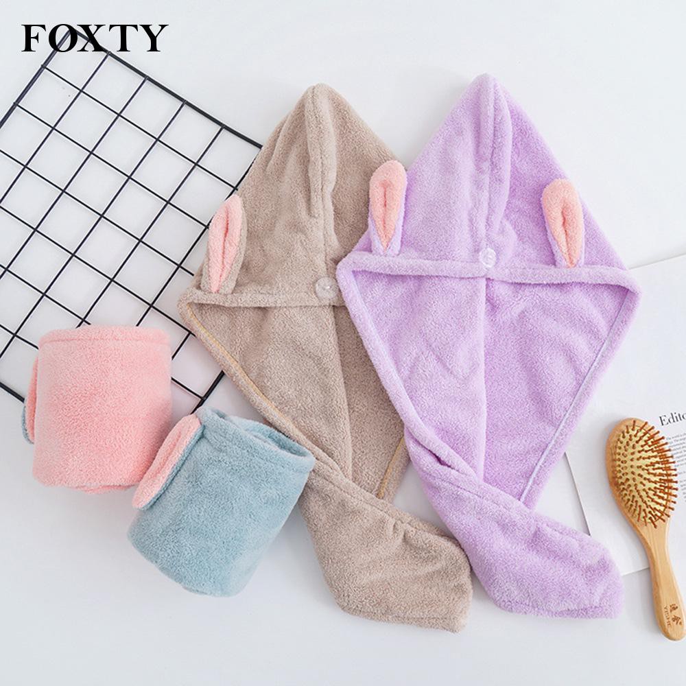 foxty Hair Towel Wrap Quick-Drying Quick Absorbent For Women Coral Fleece Portable With Button Design Amazing