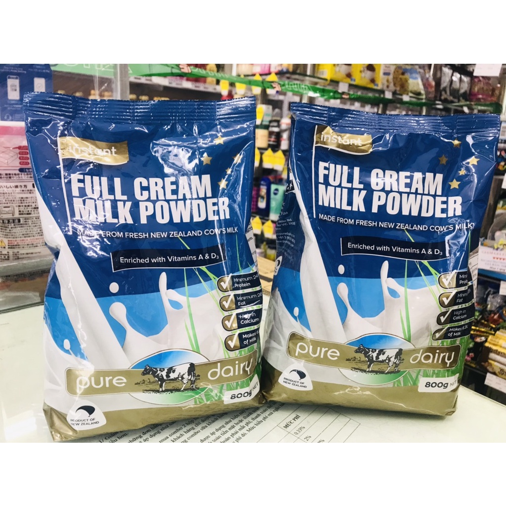 HOT Sữa bột nguyên kem tan nhanh Instant full cream milk powder Pure Dairy 800g (400g)