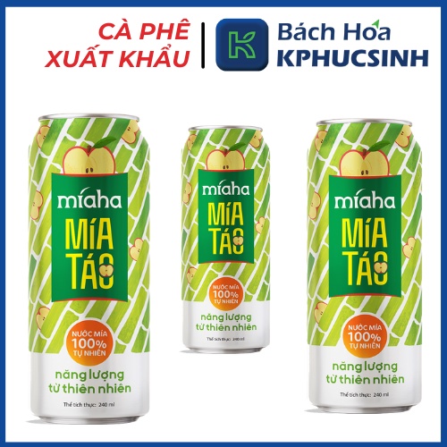 Combo 6 lon nước mía táo tự nhiên Míaha dung tích 240ml/lonx6 KPHUCSINH - Hàng Chính Hãng